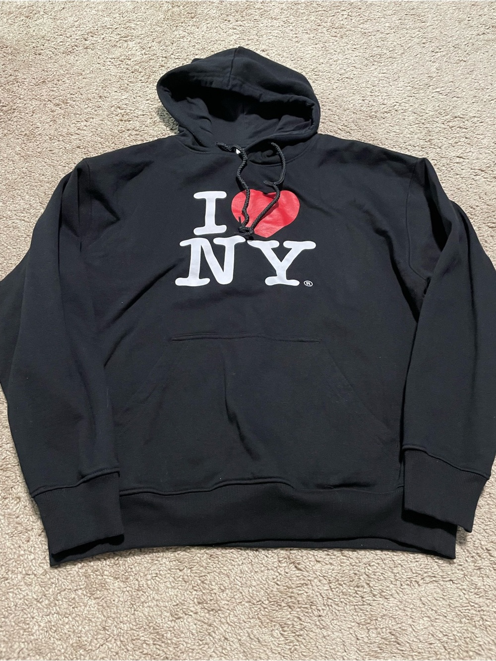 I Love NY Black Hoodie with Red Heart Graphic
